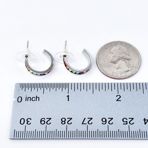 Vintage ATI Taiwan Sterling Silver 925 Rainbow CZ Hoop Earrings - Picture 8 of 8